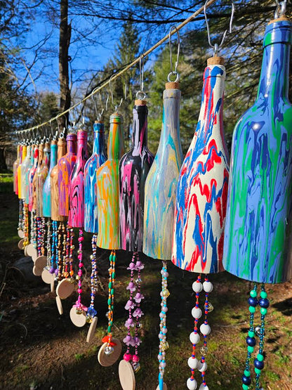 Yard and Lawn Art Glass Wine Bottle Wind Chimes