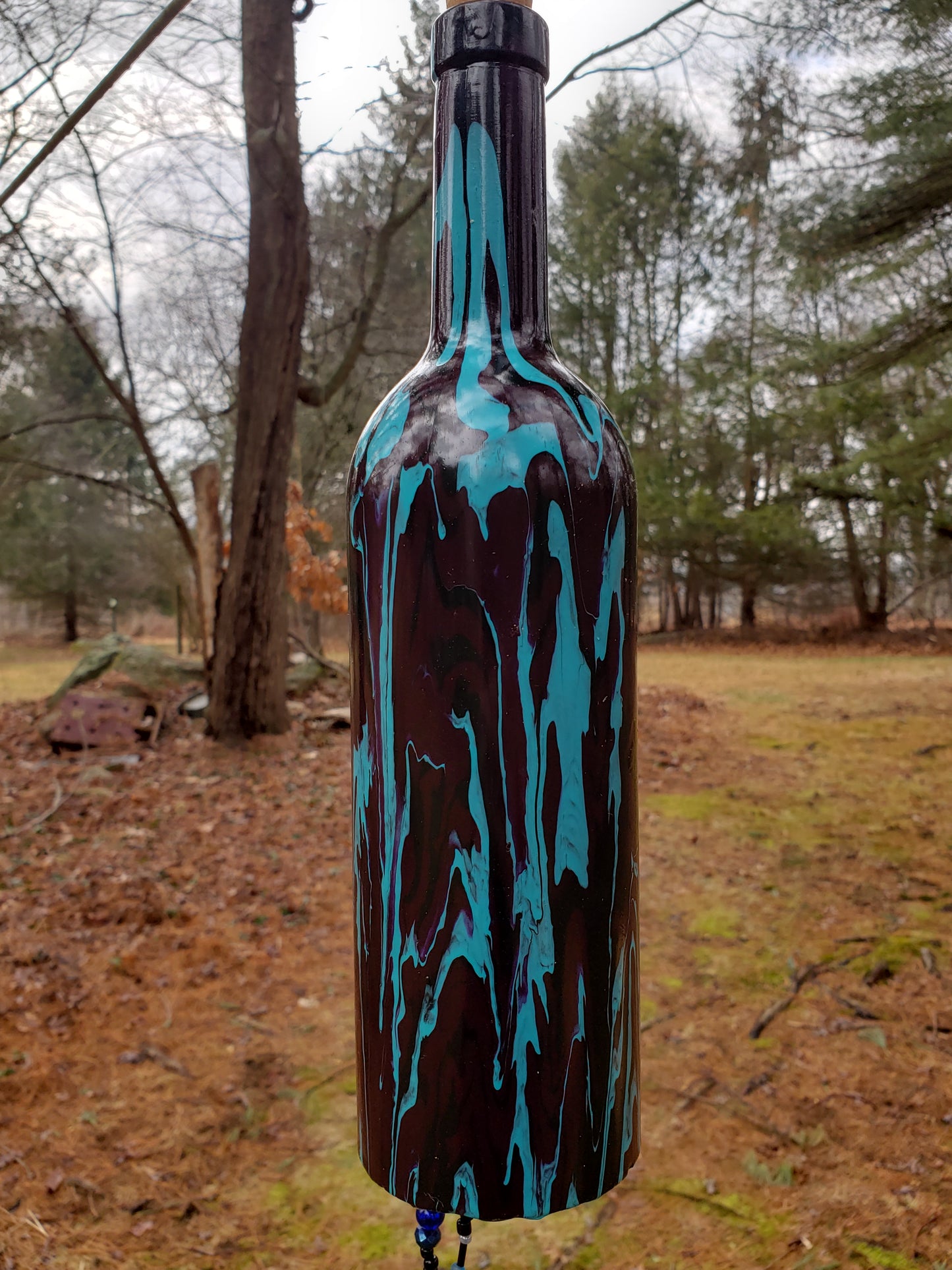 Hand Painted Wine Bottle Wind Chime | Upcycled Glass Garden Art | Custom Color Outdoor Decor | Boho Capiz Shell Mobile | Unique Housewarming Gift