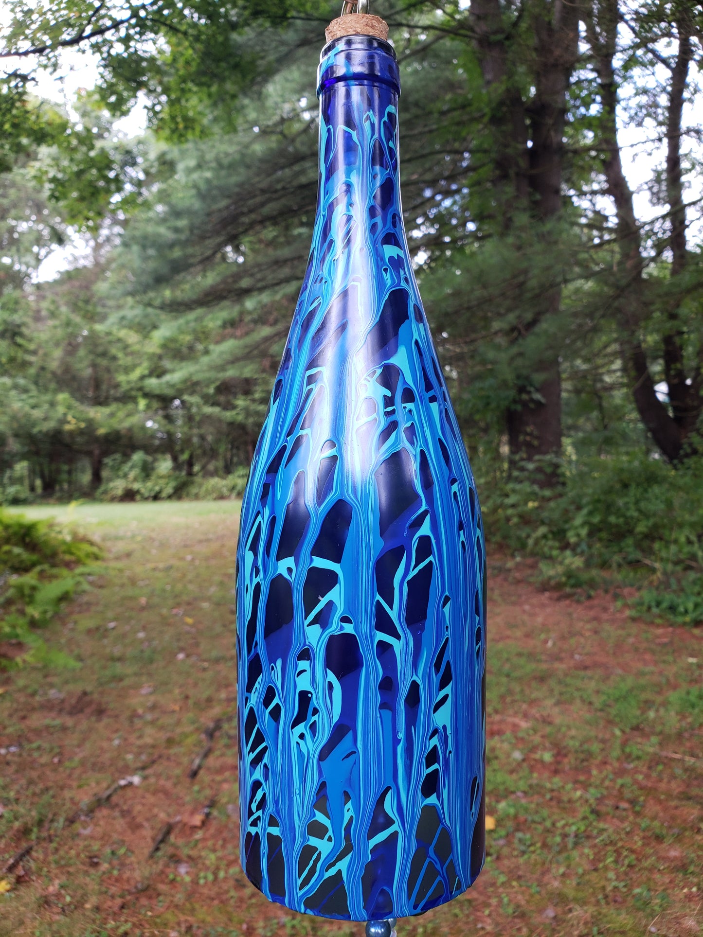 Hand Painted Wine Bottle Wind Chime | Upcycled Glass Garden Art | Custom Color Outdoor Decor | Boho Capiz Shell Mobile | Unique Housewarming Gift
