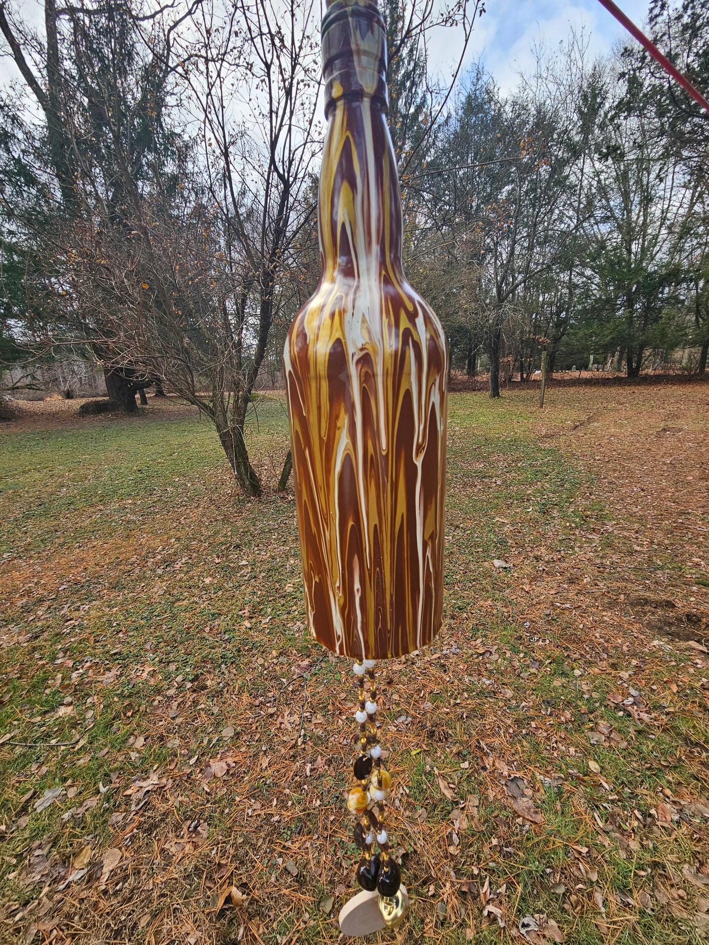 Hand Painted Wine Bottle Wind Chime | Upcycled Glass Garden Art | Custom Color Outdoor Decor | Boho Capiz Shell Mobile | Unique Housewarming Gift