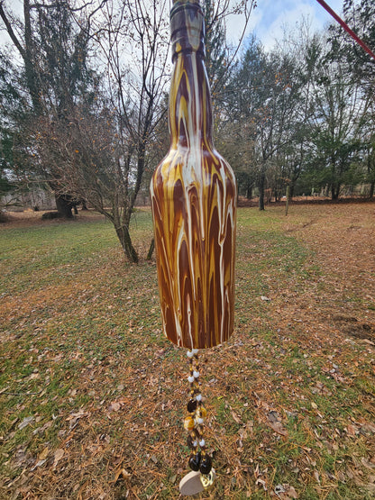 Hand Painted Wine Bottle Wind Chime | Upcycled Glass Garden Art | Custom Color Outdoor Decor | Boho Capiz Shell Mobile | Unique Housewarming Gift