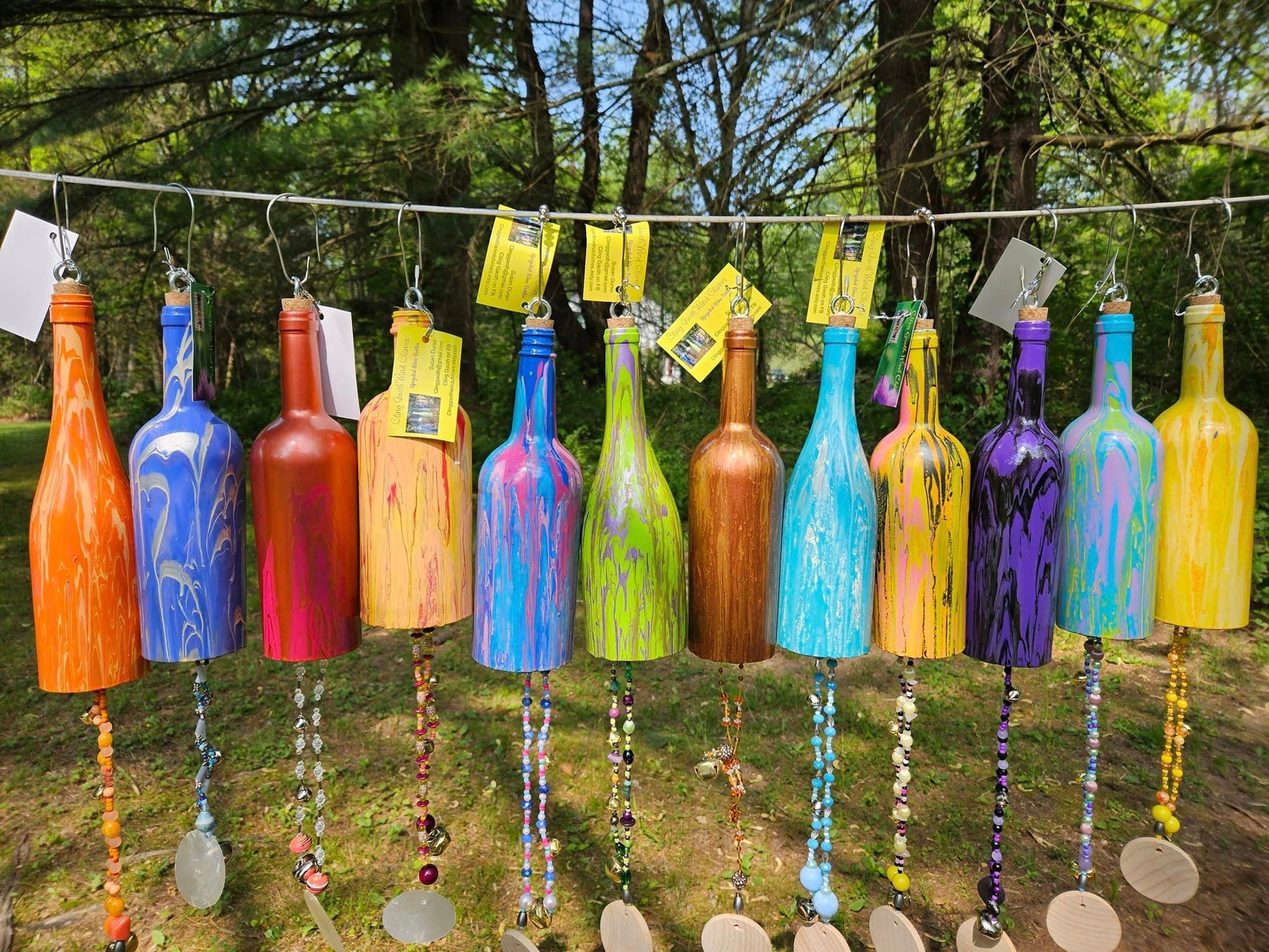 Glass Wind Chimes Made From Recycled Bottles Hand Cut and Made Assorted Colors Outdoor Garden Patio Decor Unique