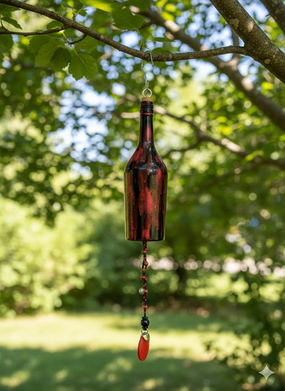 Hand Painted Wine Bottle Wind Chime | Upcycled Glass Garden Art | Custom Color Outdoor Decor | Boho Capiz Shell Mobile | Unique Housewarming Gift