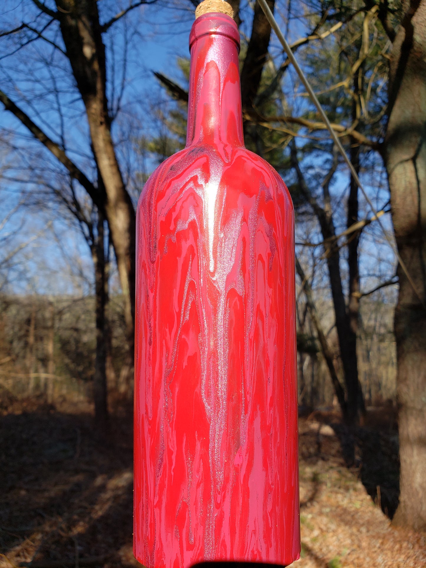 Hand Painted Wine Bottle Wind Chime | Upcycled Glass Garden Art | Custom Color Outdoor Decor | Boho Capiz Shell Mobile | Unique Housewarming Gift