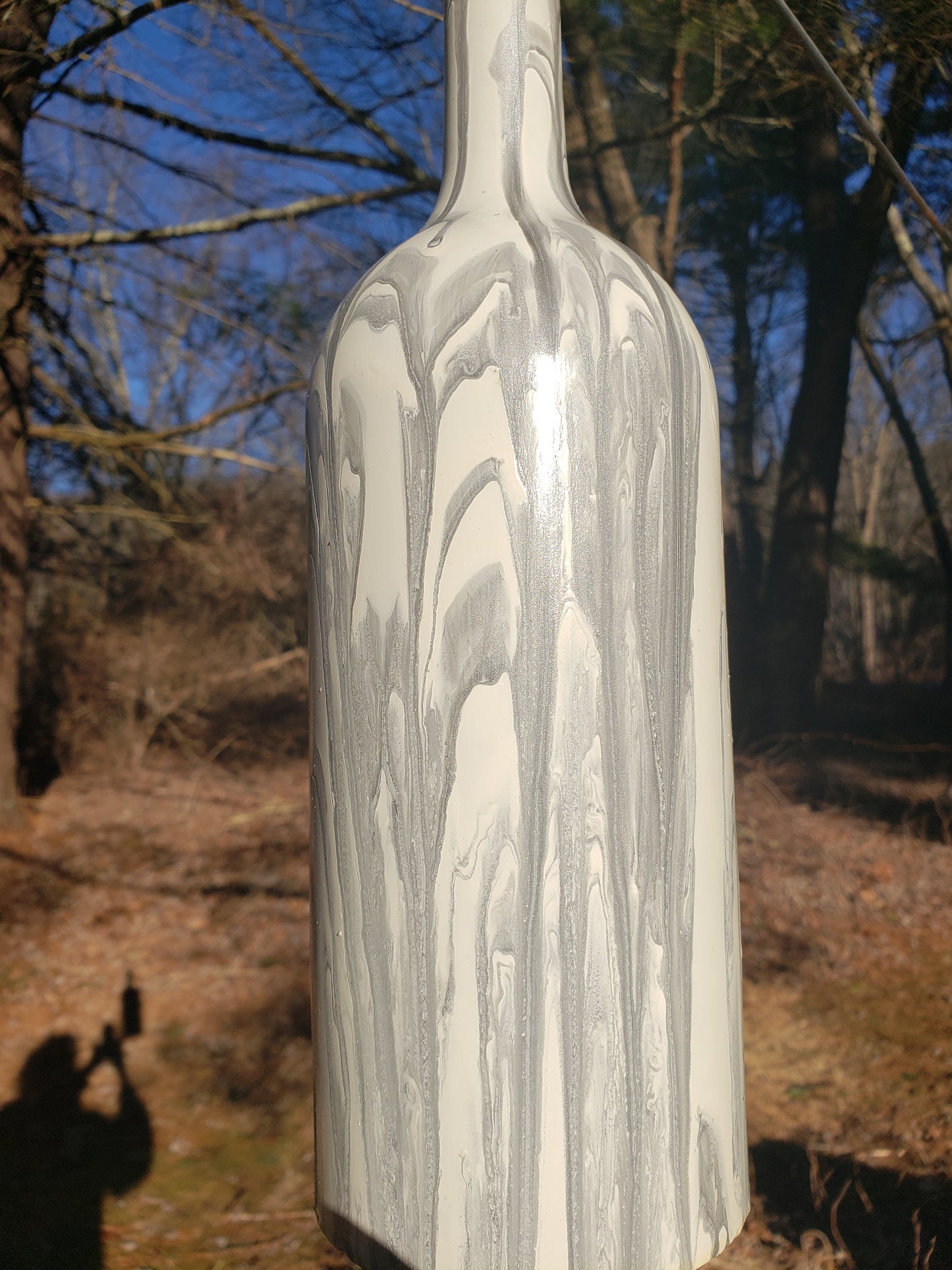 Hand Painted Wine Bottle Wind Chime | Upcycled Glass Garden Art | Custom Color Outdoor Decor | Boho Capiz Shell Mobile | Unique Housewarming Gift