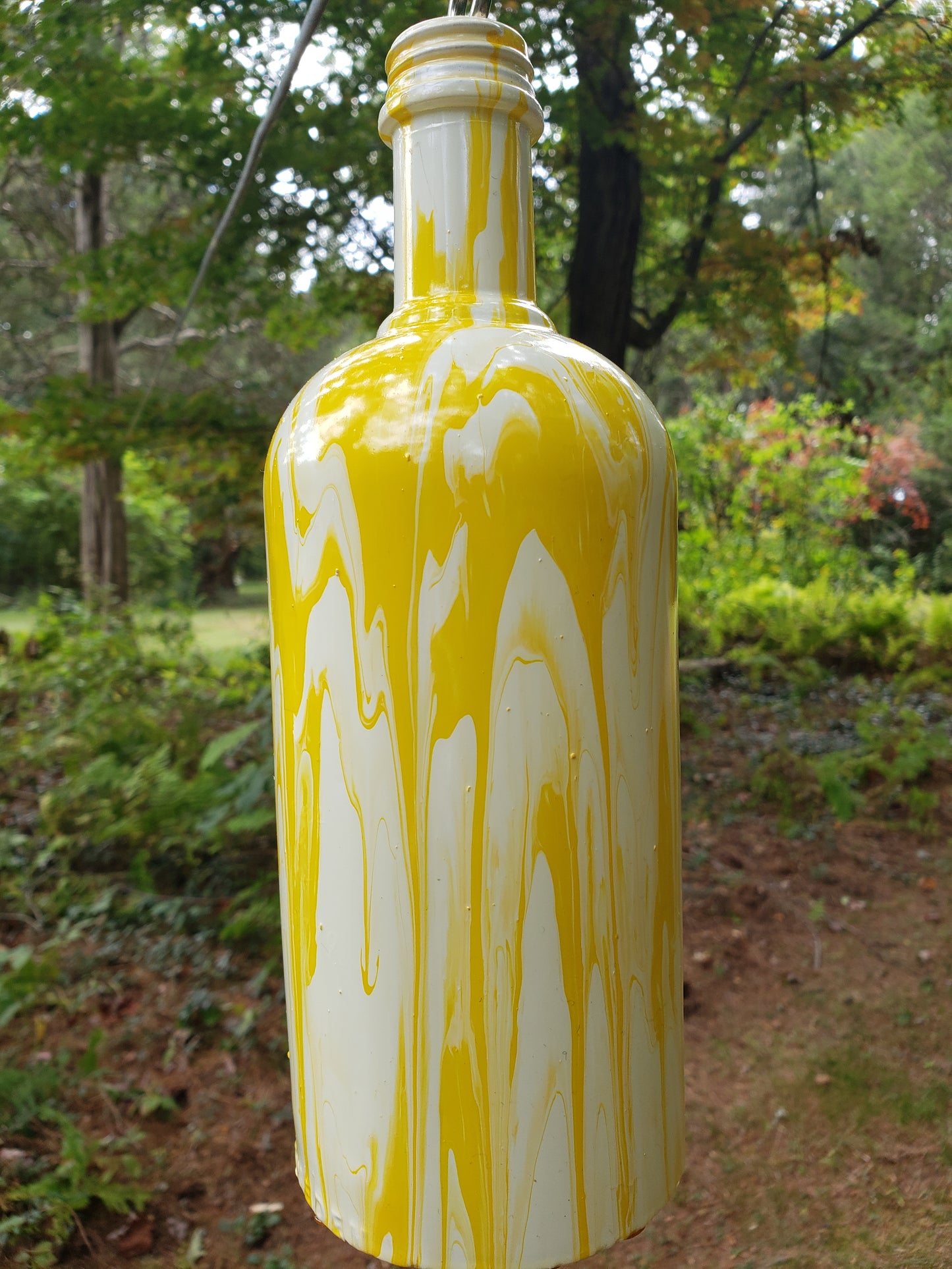 Hand Painted Wine Bottle Wind Chime | Upcycled Glass Garden Art | Custom Color Outdoor Decor | Boho Capiz Shell Mobile | Unique Housewarming Gift