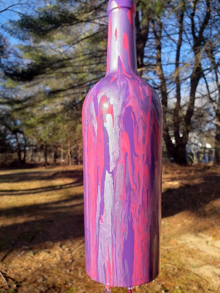 Yard and Lawn Art Glass Wine Bottle Wind Chimes