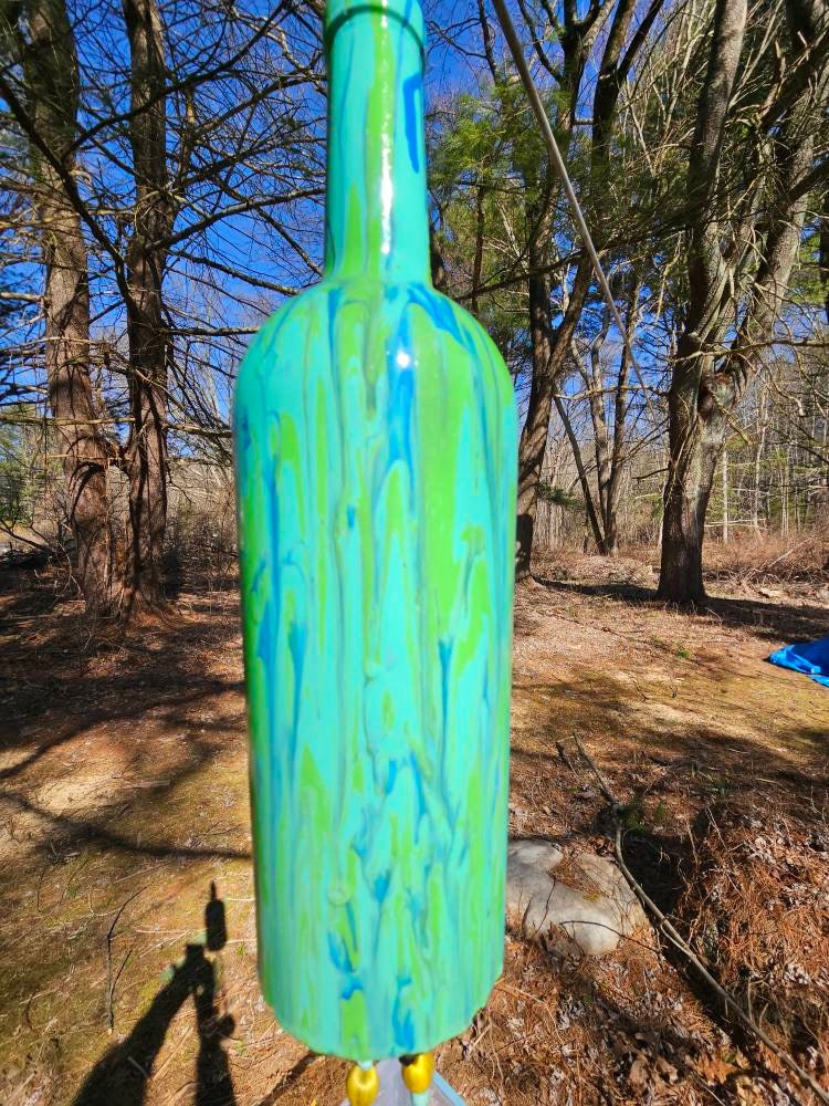 Yard and Lawn Art Glass Wine Bottle Wind Chimes