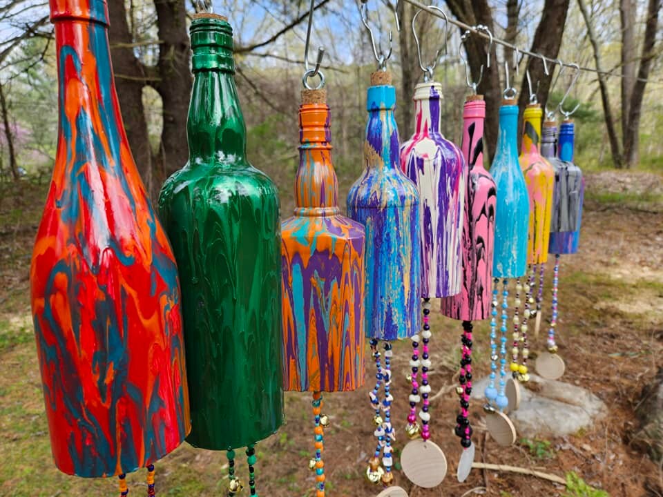 Yard and Lawn Art Glass Wine Bottle Wind Chimes